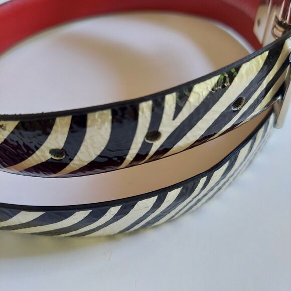 Zebra Print Belt Thin Size L XL 36-40 Chrome Buckle - Picture 3 of 6